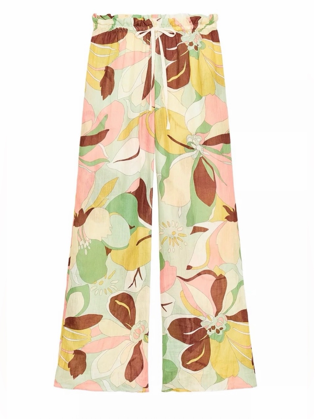 Zara Floral Ramie Wide-Leg Pants Size M
